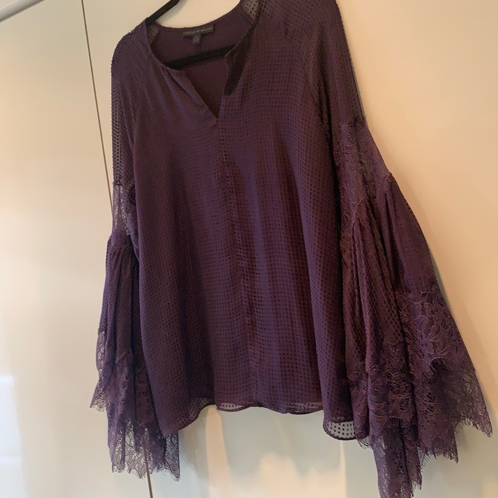 Delicate fabric and lace purple top